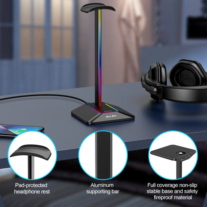 New Bee Z8 RGB Headset Stand – Metal Gaming Headphone Holder with USB Ports