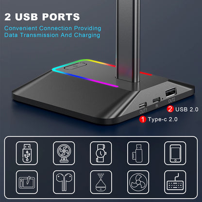 New Bee Z8 RGB Headset Stand – Metal Gaming Headphone Holder with USB Ports