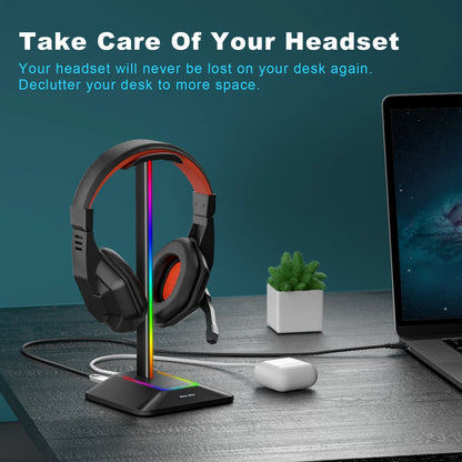 New Bee Z8 RGB Headset Stand – Metal Gaming Headphone Holder with USB Ports