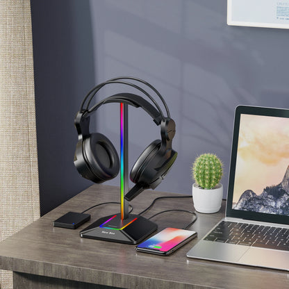 New Bee Z8 RGB Headset Stand – Metal Gaming Headphone Holder with USB Ports