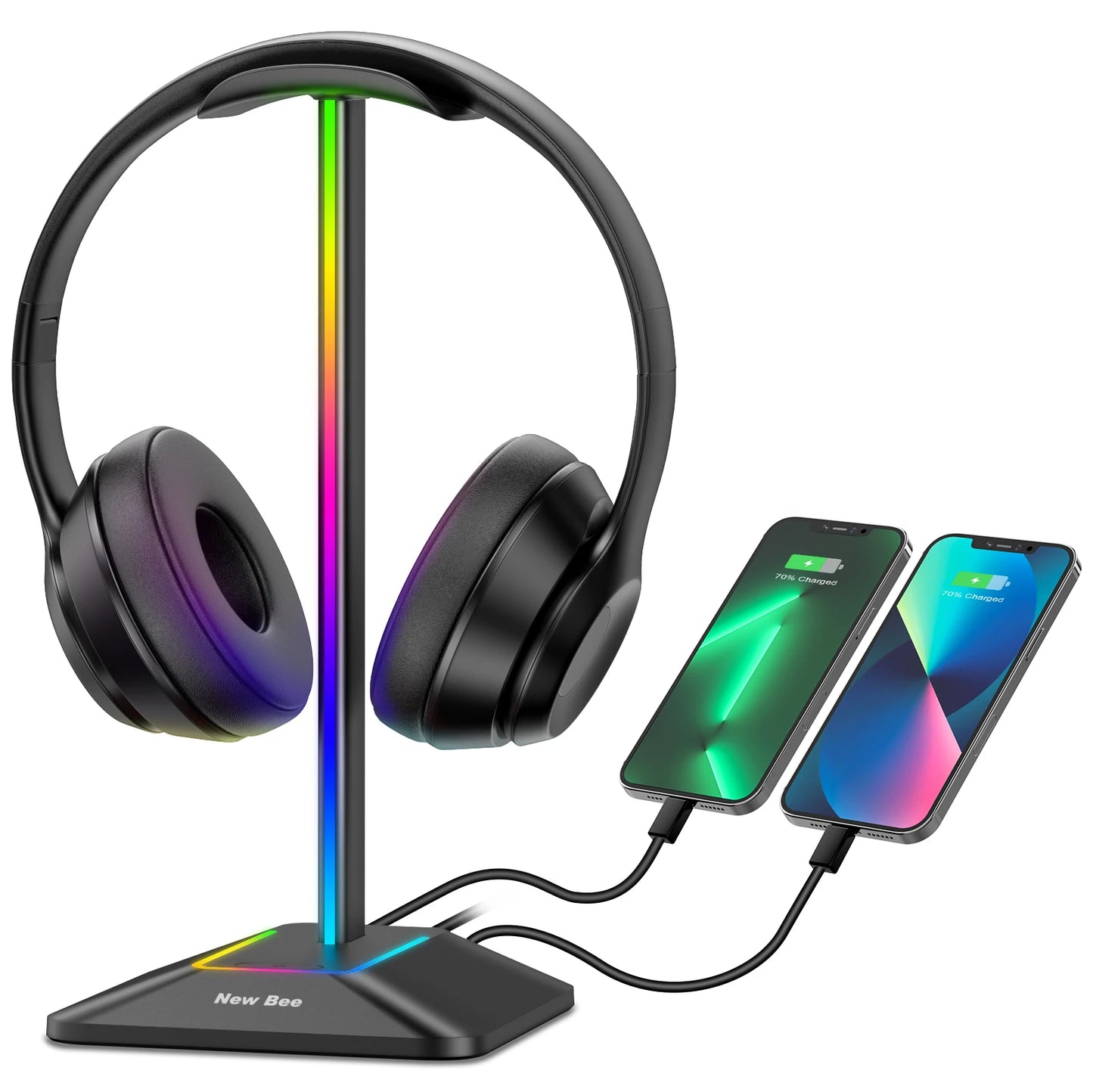 New Bee Z8 RGB Headset Stand – Metal Gaming Headphone Holder with USB Ports