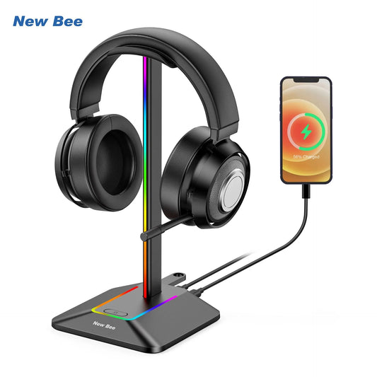 New Bee Z8 RGB Headset Stand – Metal Gaming Headphone Holder with USB Ports
