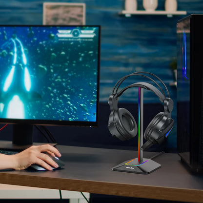 New Bee Z8 RGB Headset Stand – Metal Gaming Headphone Holder with USB Ports